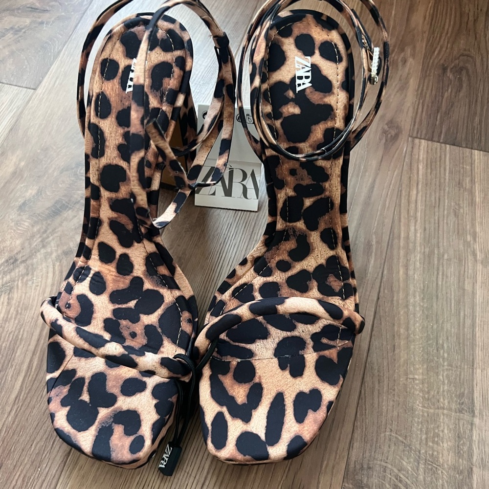 ZARA Leopard Print Ankle-Strap Sandals - Brown/Black